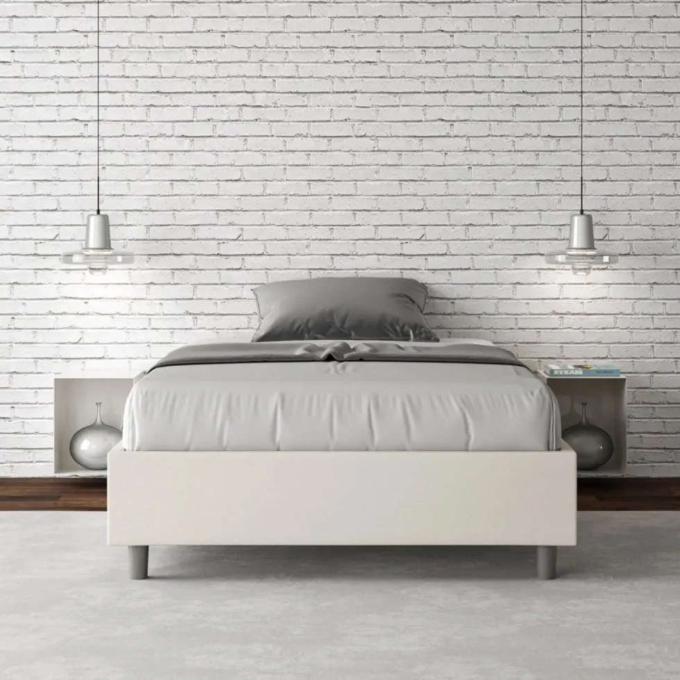 Letto 140x190cm alla francese sommier in similpelle bianco LIT257