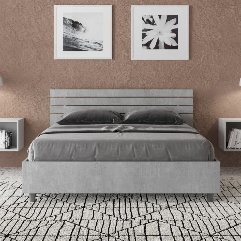 Letto 140x200cm alla francese testata inclinata moderno cemento LIT353