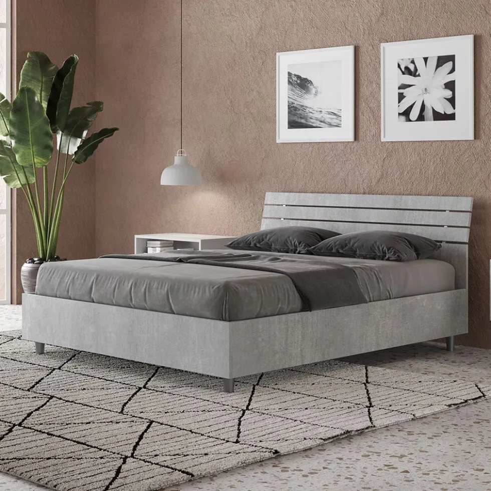 Letto 140x200cm alla francese testata inclinata moderno cemento LIT353