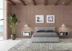 Letto 140x200cm alla francese testata inclinata moderno cemento LIT353