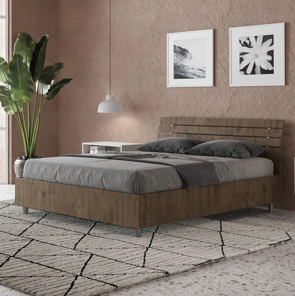 Letto 140x200cm alla francese testata inclinata effetto legno noce LIT353