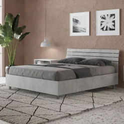 Letto 140x190cm alla francese testata inclinata moderna cemento LIT351