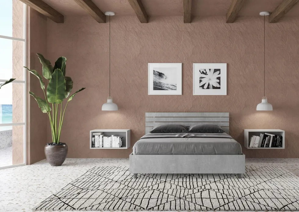 Letto 140x190cm alla francese testata inclinata moderna cemento LIT351