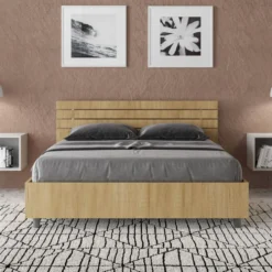 Letto 140x190cm alla francese testata inclinata effetto legno quercia LIT351