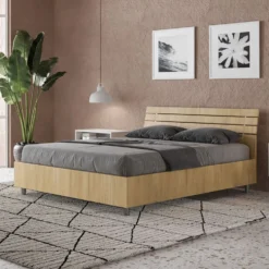 Letto 140x190cm alla francese testata inclinata effetto legno quercia LIT351