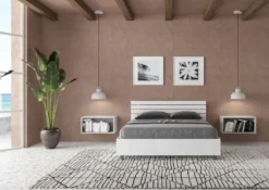 Letto 140x190cm alla francese testata inclinata effetto legno bianco frassino LIT351