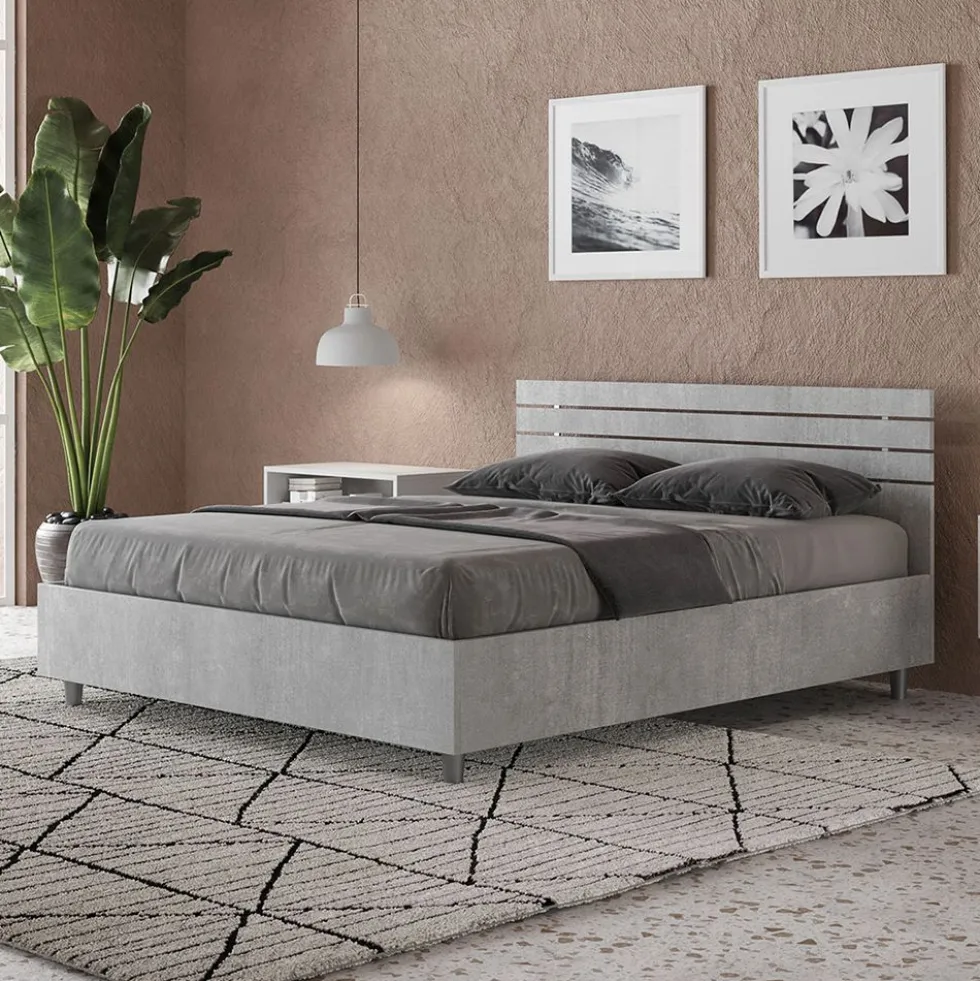 Letto 140x190cm alla francese testata dritta moderna cemento LIT347