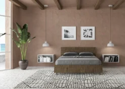 Letto 140x190cm alla francese testata dritta effetto legno noce LIT347