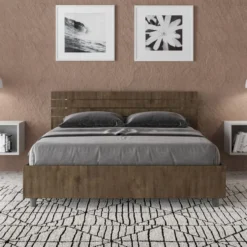 Letto 140x190cm alla francese testata dritta effetto legno noce LIT347