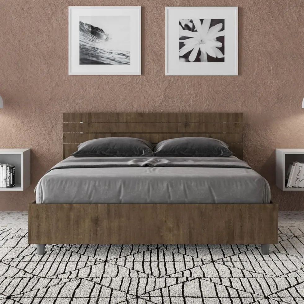 Letto 140x190cm alla francese testata dritta effetto legno noce LIT347