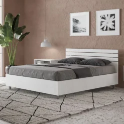 Letto 140x190cm alla francese testata dritta effetto legno bianco frassino LIT347