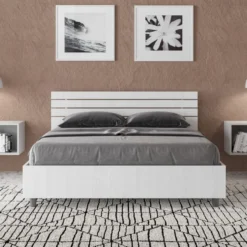 Letto 140x190cm alla francese testata dritta effetto legno bianco frassino LIT347