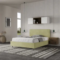 Letto 140x200cm alla francese testiera liscia in microfibra tè verde LIT271