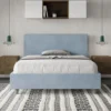 Letto 140x200cm alla francese testiera liscia in microfibra azzurro LIT271