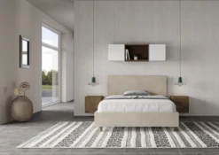 Letto 140x190cm alla francese testiera liscia in microfibra sabbia beige LIT269