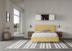 Letto 140x190cm alla francese testiera liscia in microfibra ocra LIT269