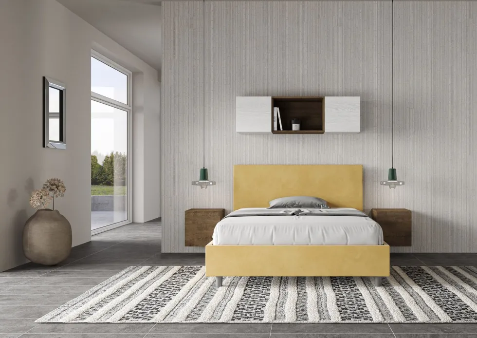 Letto 140x190cm alla francese testiera liscia in microfibra ocra LIT269