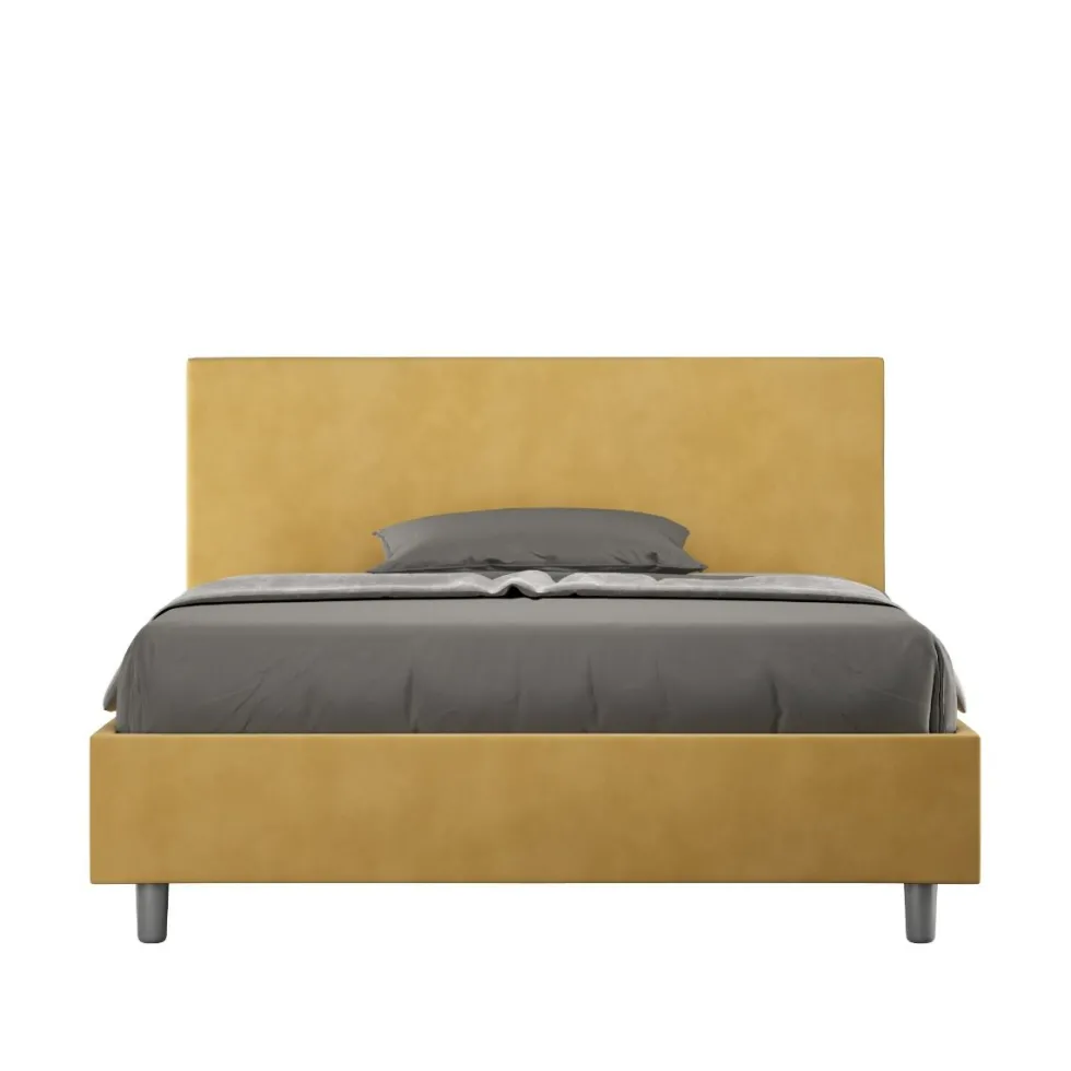 Letto 140x190cm alla francese testiera liscia in microfibra ocra LIT269