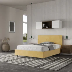 Letto 140x190cm alla francese testiera liscia in microfibra ocra LIT269