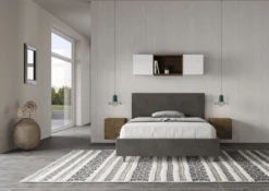 Letto 140x190cm alla francese testiera liscia in microfibra grigio LIT269