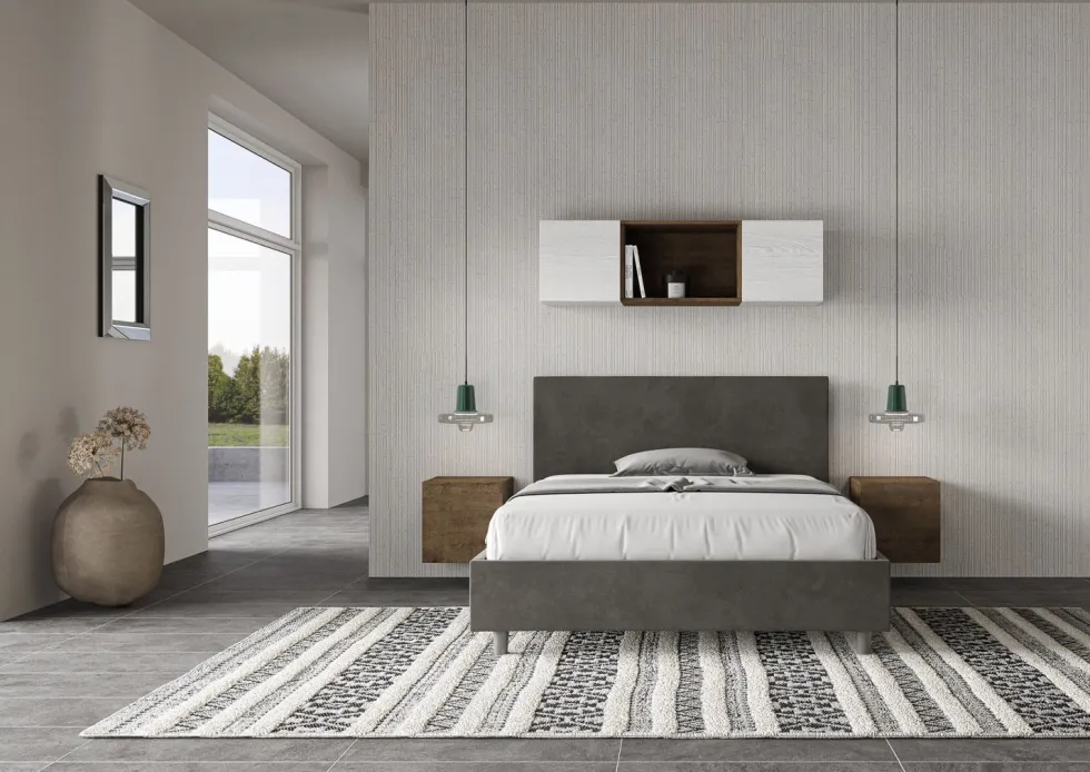 Letto 140x190cm alla francese testiera liscia in microfibra grigio LIT269