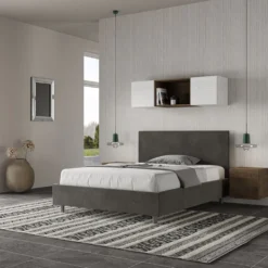 Letto 140x190cm alla francese testiera liscia in microfibra grigio LIT269