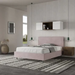Letto 140x190cm alla francese testiera liscia in microfibra glicine lilla LIT269