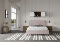 Letto 140x190cm alla francese testiera liscia in microfibra glicine lilla LIT269