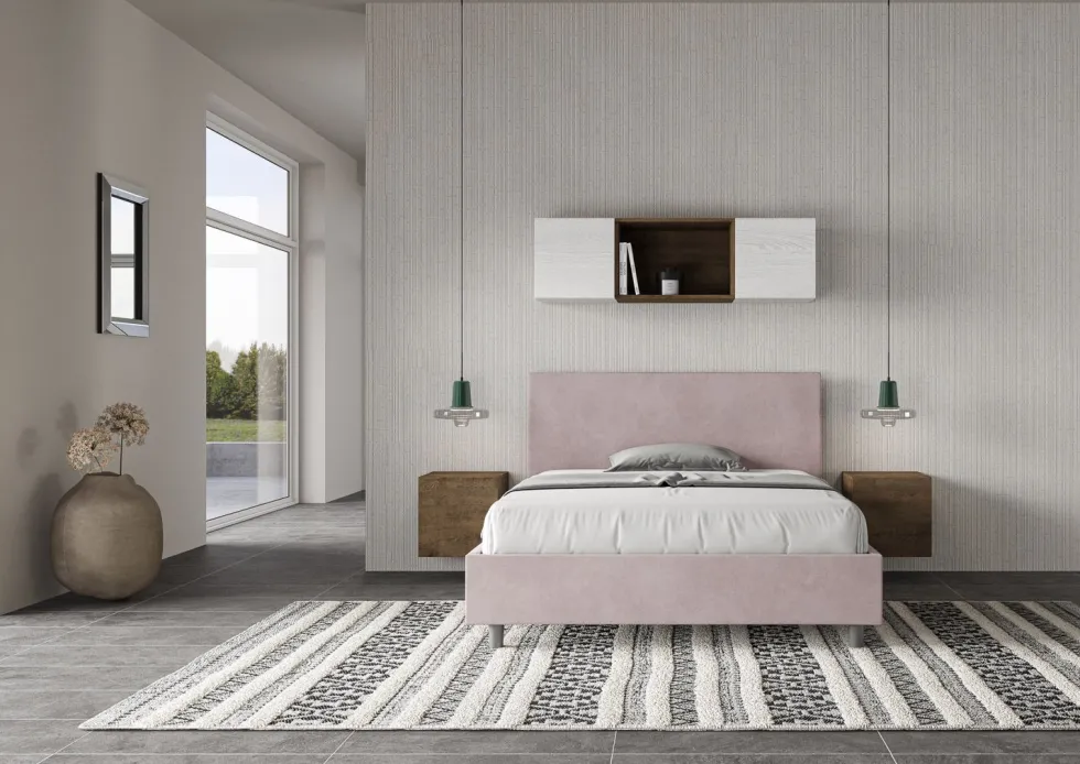 Letto 140x190cm alla francese testiera liscia in microfibra glicine lilla LIT269