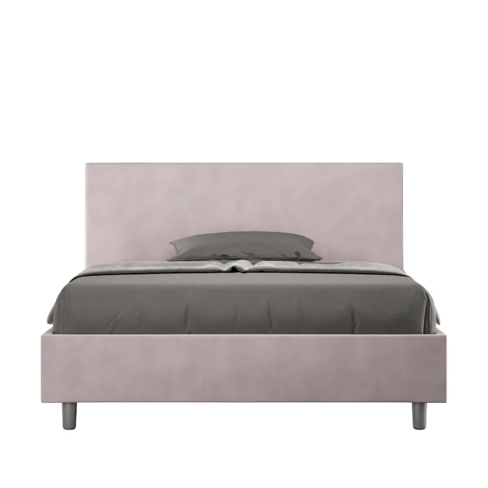 Letto 140x190cm alla francese testiera liscia in microfibra glicine lilla LIT269