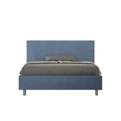 Letto 140x190cm alla francese testiera liscia in microfibra blu LIT269