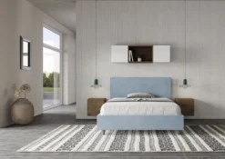 Letto 140x190cm alla francese testiera liscia in microfibra azzurro LIT269