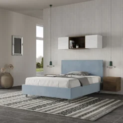 Letto 140x190cm alla francese testiera liscia in microfibra azzurro LIT269