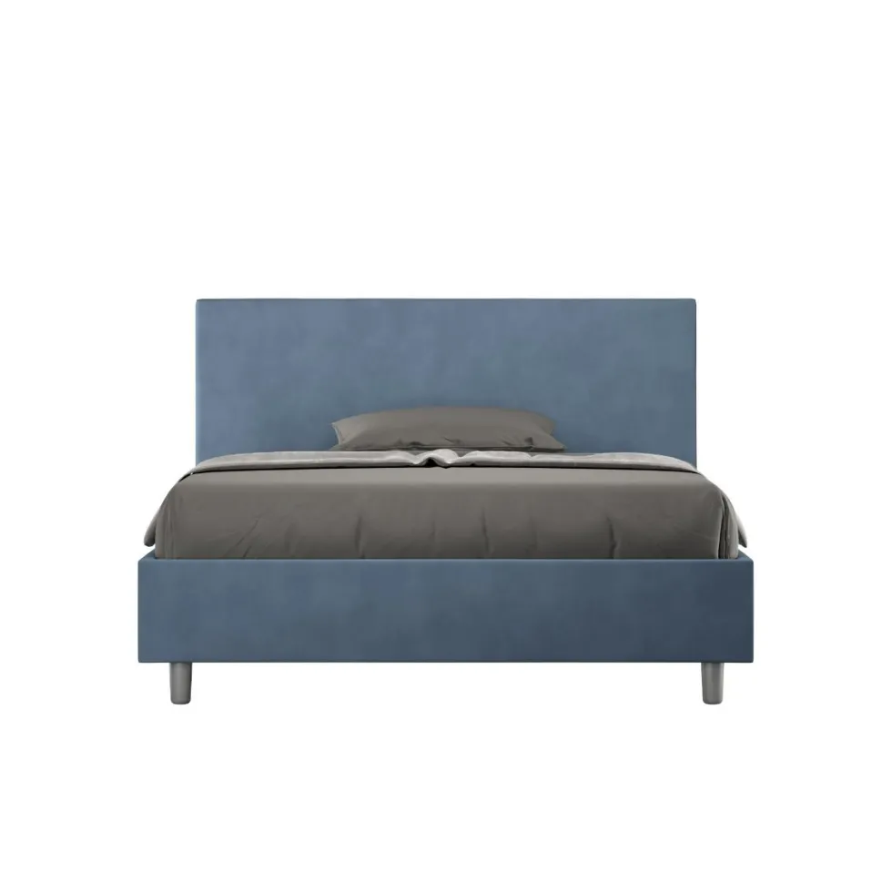Letto 140x210cm alla francese testiera liscia in microfibra blu LIT273