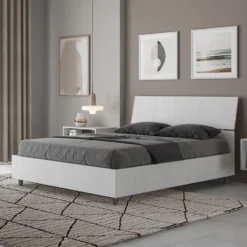 Letto 140x190cm alla francese testiera inclinata effetto legno bianco frassino LIT343