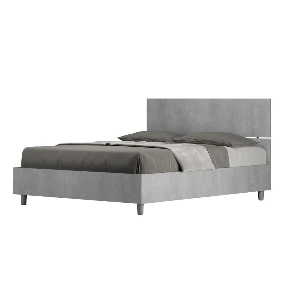 Letto 140x190cm alla francese testiera dritta moderno cemento LIT339