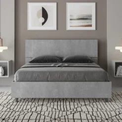 Letto 140x190cm alla francese testiera dritta moderno cemento LIT339