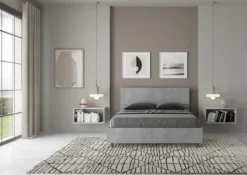 Letto 140x190cm alla francese testiera dritta moderno cemento LIT339