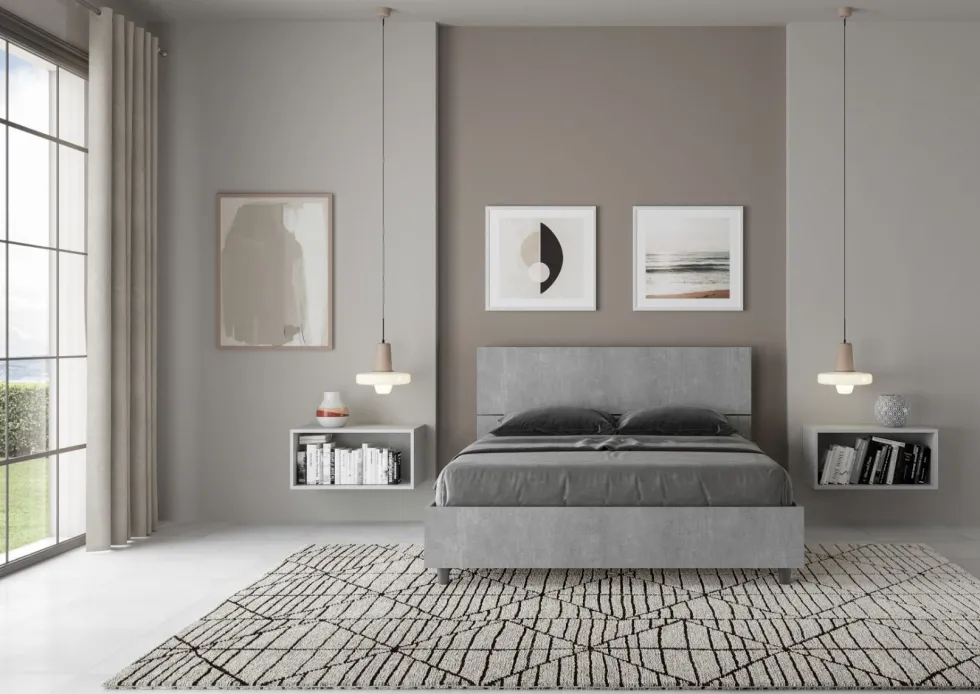 Letto 140x190cm alla francese testiera dritta moderno cemento LIT339