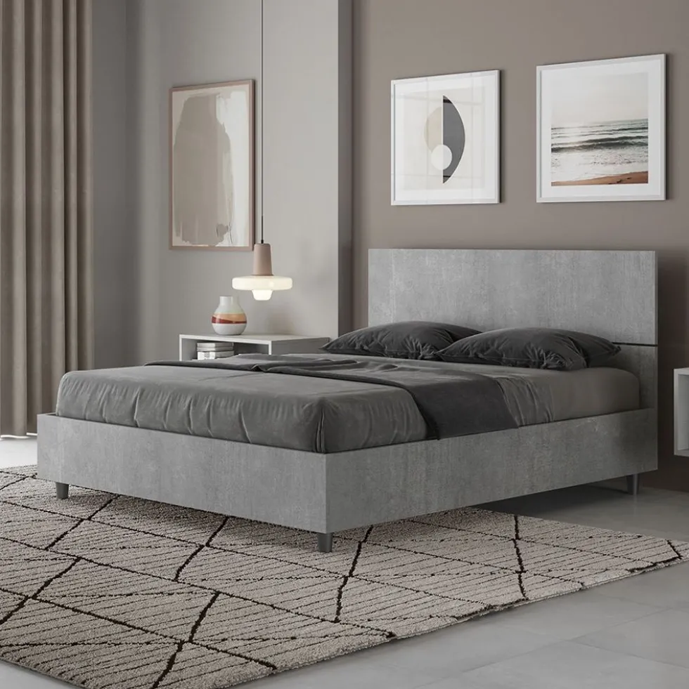 Letto 140x190cm alla francese testiera dritta moderno cemento LIT339