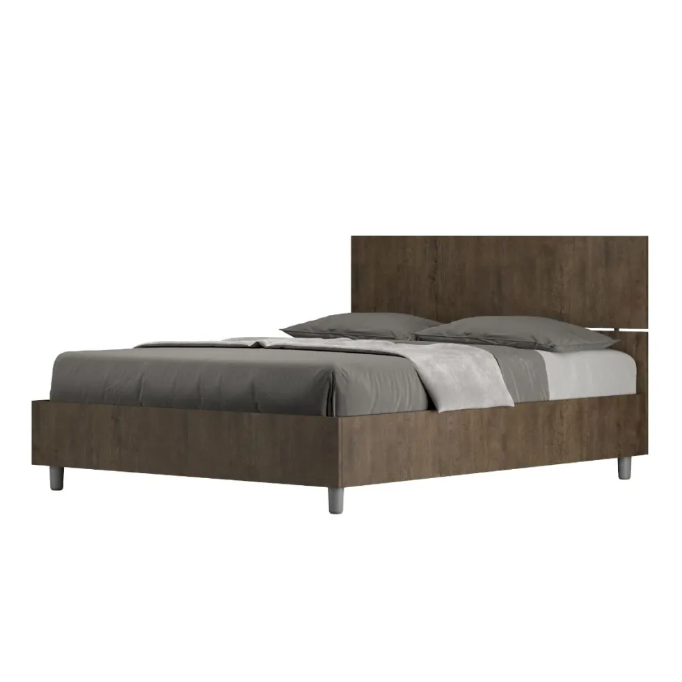 Letto 140x190cm alla francese testiera dritta effetto legno noce LIT339