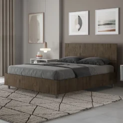 Letto 140x190cm alla francese testiera dritta effetto legno noce LIT339