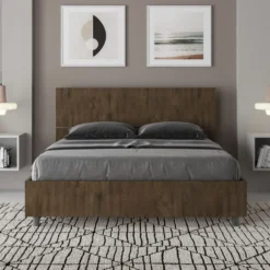 Letto 140x190cm alla francese testiera dritta effetto legno noce LIT339