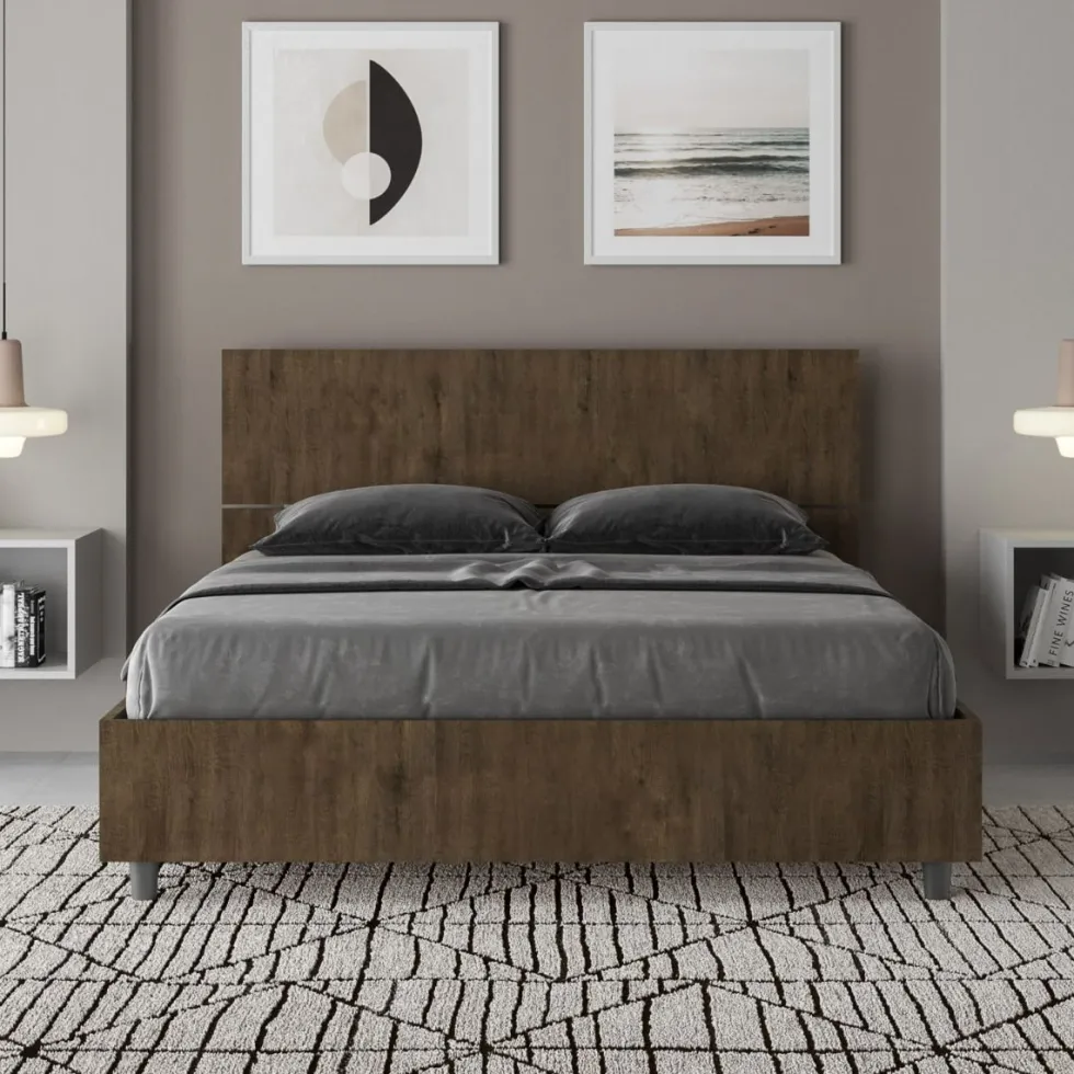 Letto 140x190cm alla francese testiera dritta effetto legno noce LIT339