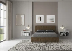 Letto 140x190cm alla francese testiera dritta effetto legno noce LIT339