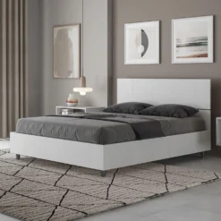 Letto 140x190cm alla francese testiera dritta effetto legno bianco frassino LIT339