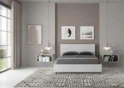 Letto 140x190cm alla francese testiera dritta effetto legno bianco frassino LIT339