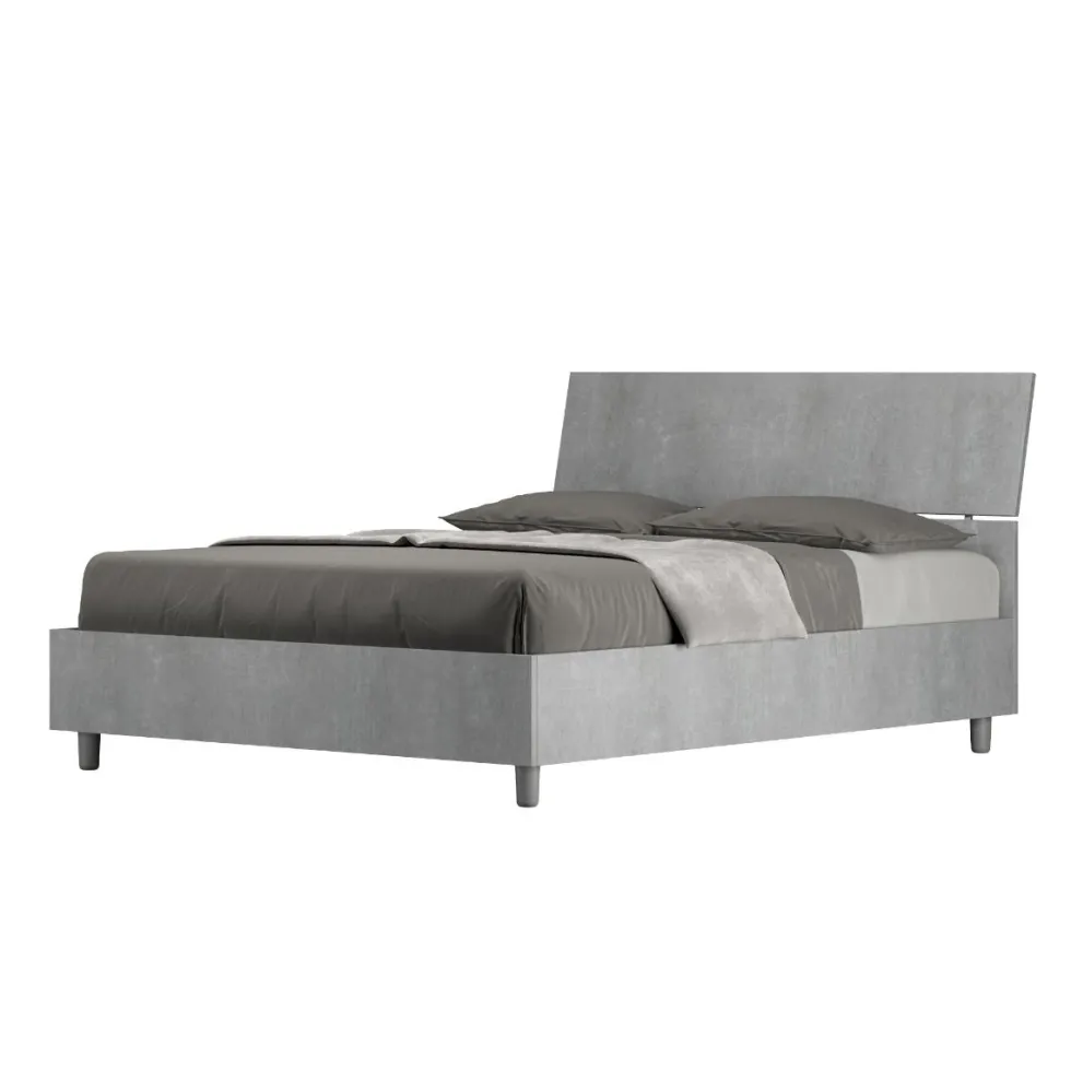 Letto 140x190cm alla francese testiera inclinata effetto legno cemento LIT343
