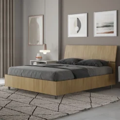 Letto 140x190cm alla francese testiera inclinata effetto legno quercia LIT343