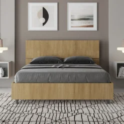 Letto 140x190cm alla francese testiera inclinata effetto legno quercia LIT343